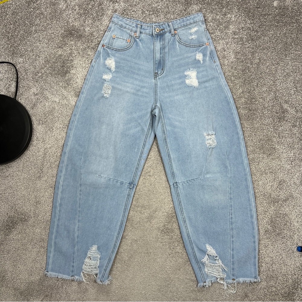 Unbranded barrel legged blue Jeans High Waist Distressed